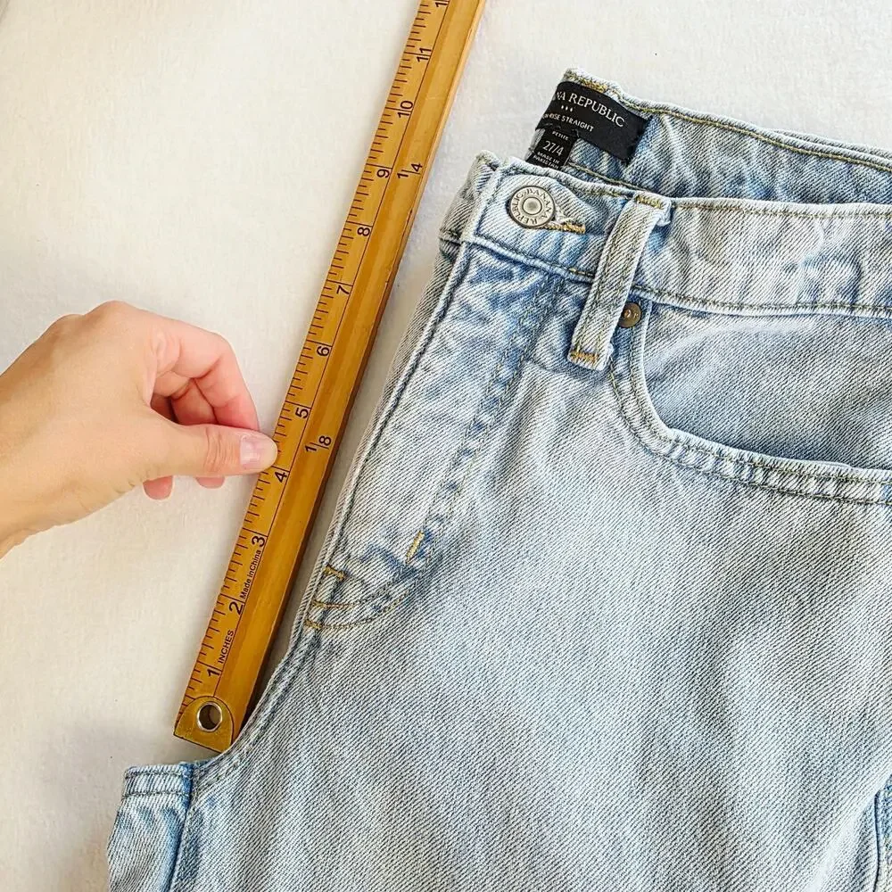 Banana Republic High Rise Straight Jeans 27/4 Petite Light Wash Momcore Denim